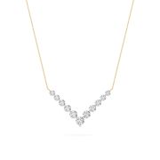 Round Shaped Lab Grown Diamond (F/VS) Graduating V Necklace in 14K Gold