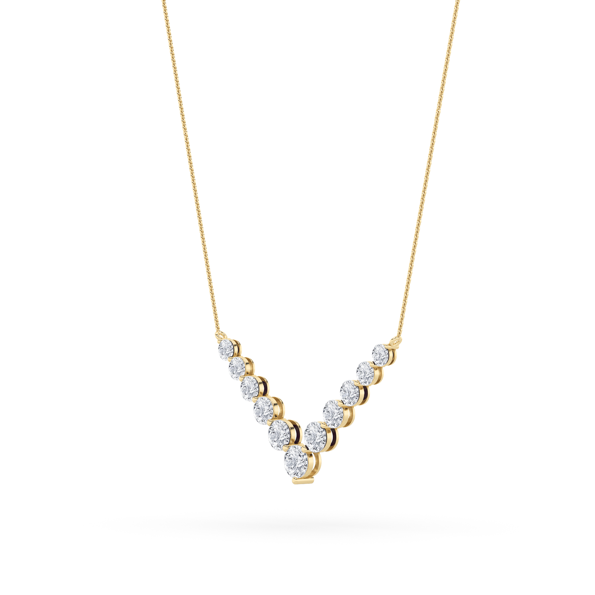 Round Shaped Lab Grown Diamond (F/VS) Graduating V Necklace in 14K Gold