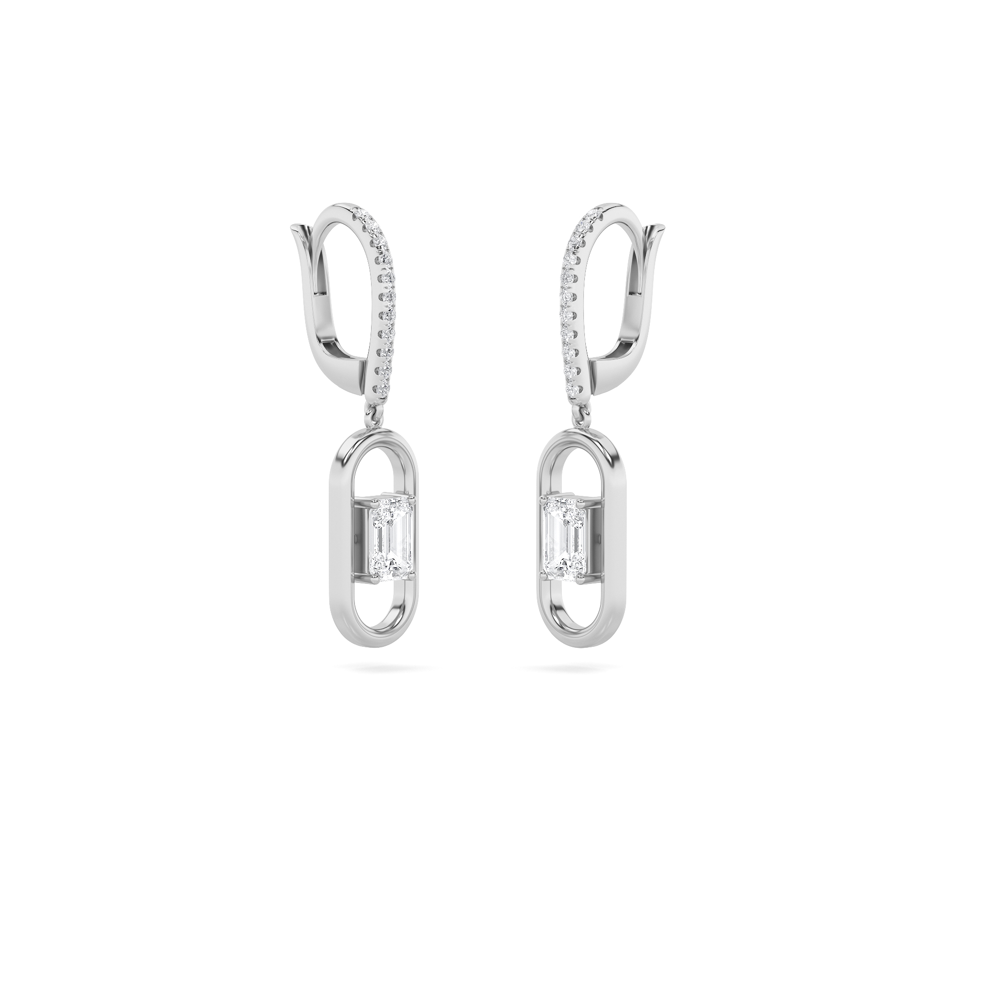 Emerald Shaped Lab Grown Diamond (F/VS) Paperclip Dangle Earrings in 14K Gold