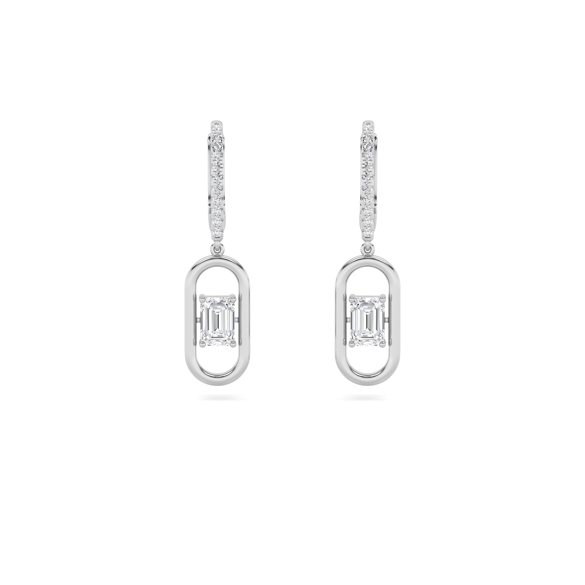 Emerald Shaped Lab Grown Diamond (F/VS) Paperclip Dangle Earrings in 14K Gold