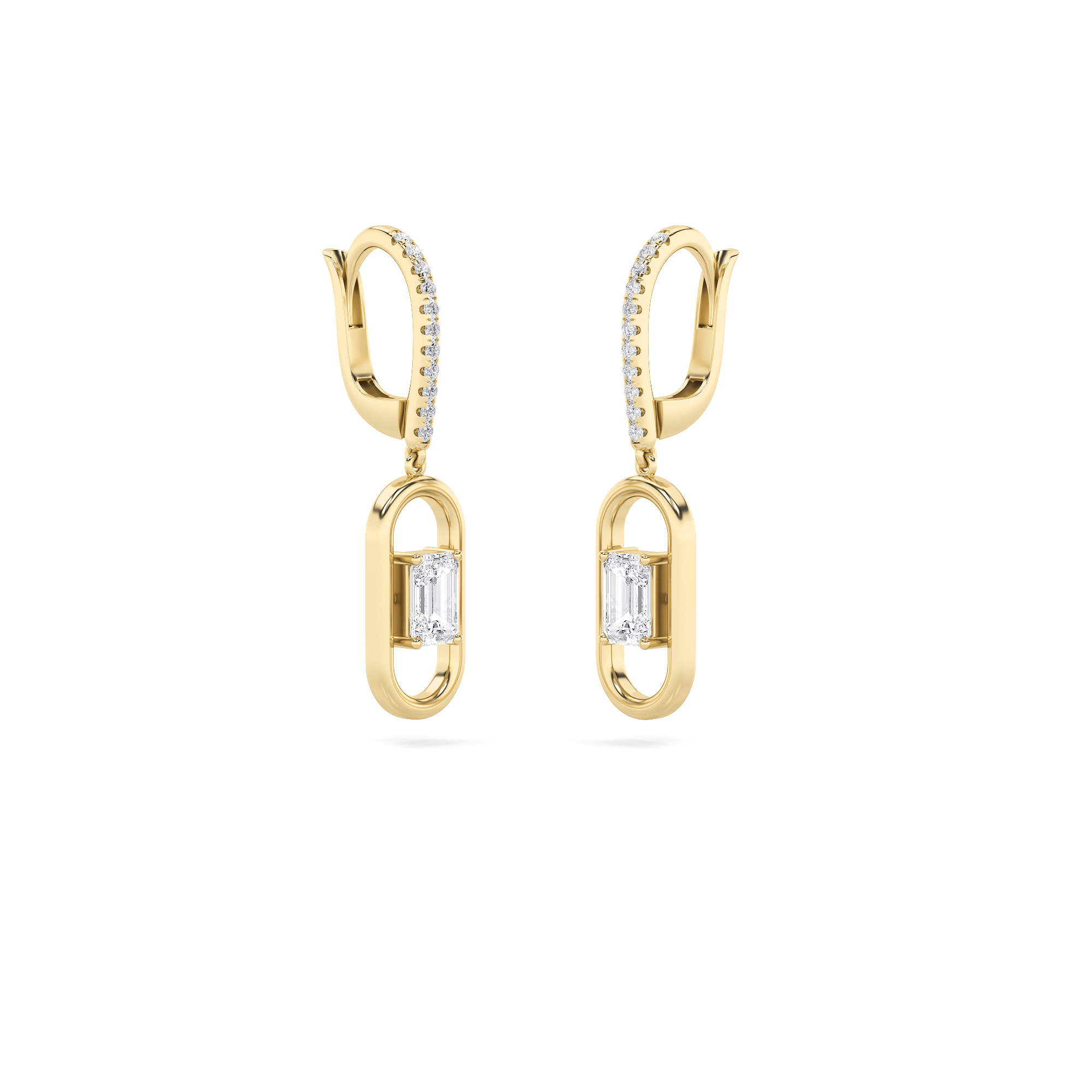 Emerald Shaped Lab Grown Diamond (F/VS) Paperclip Dangle Earrings in 14K Gold