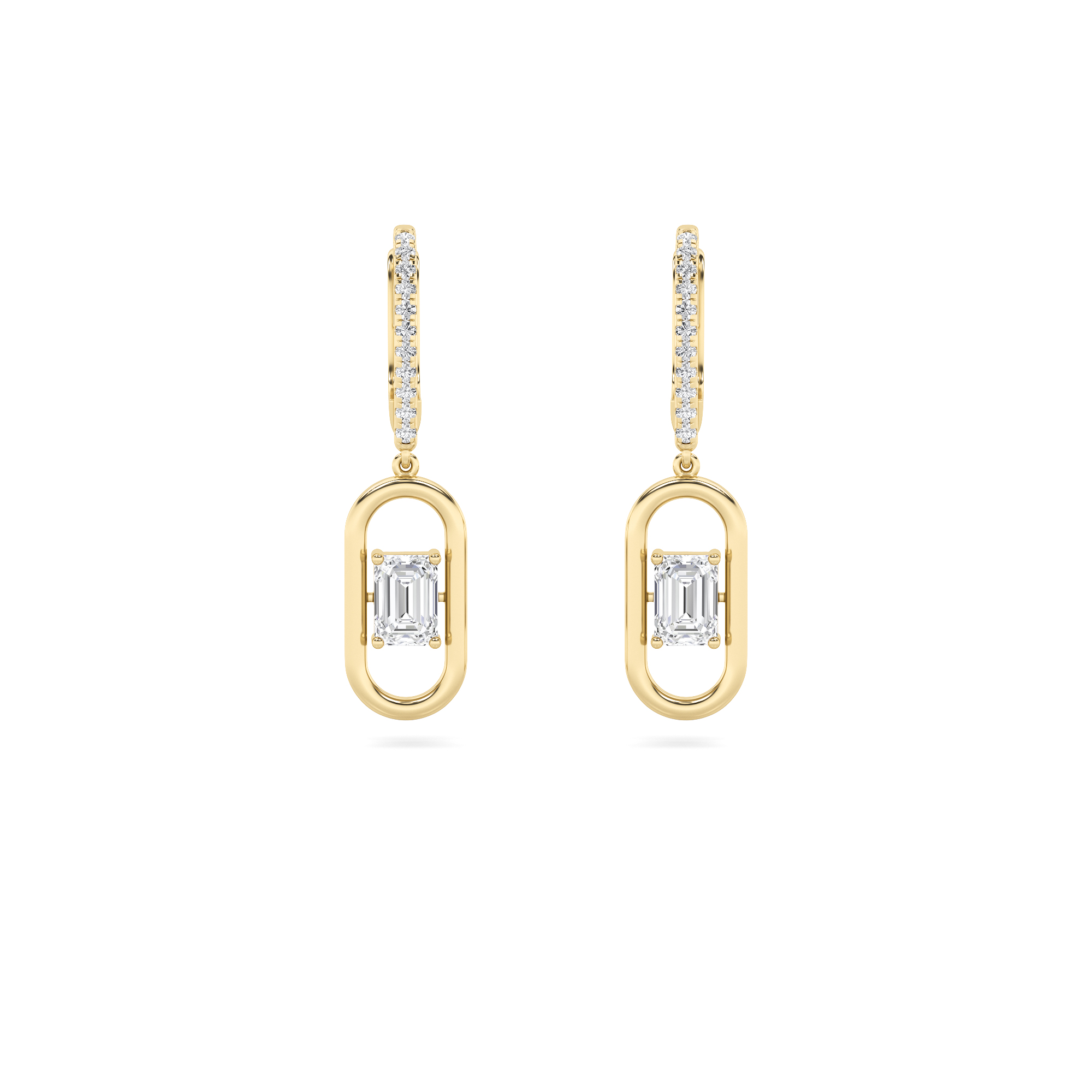 Emerald Shaped Lab Grown Diamond (F/VS) Paperclip Dangle Earrings in 14K Gold