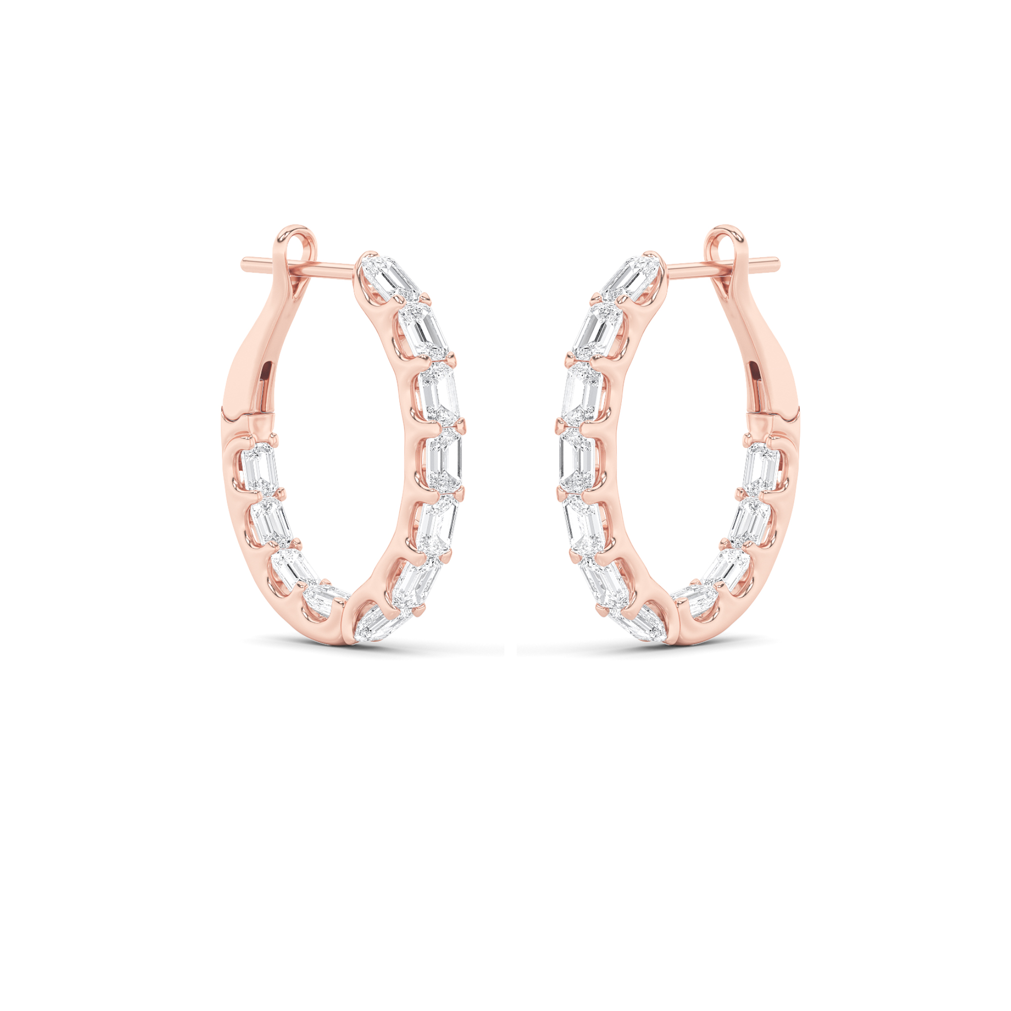 Emerald Shaped Lab Grown Diamond (G/VS) Inside Out Hoop Earrings in 14K Gold