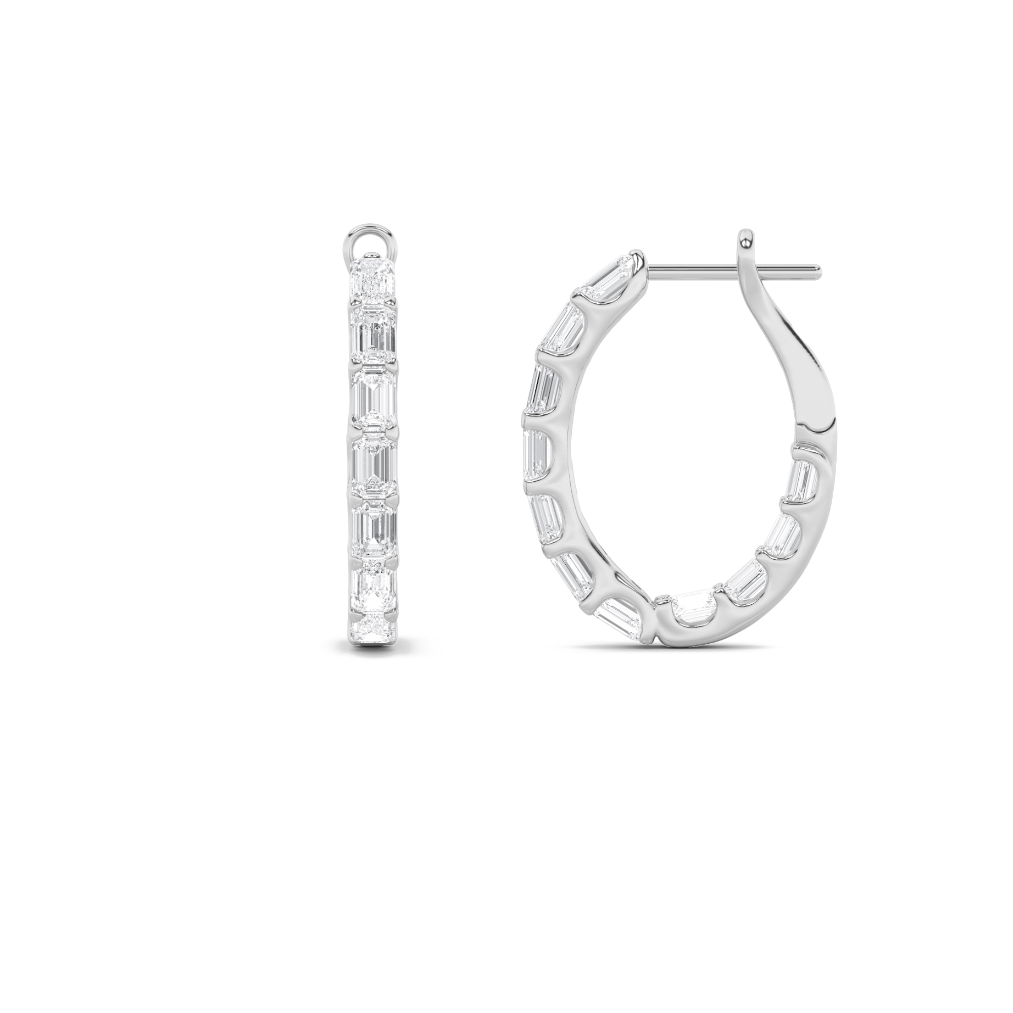 Emerald Shaped Lab Grown Diamond (G/VS) Inside Out Hoop Earrings in 14K Gold