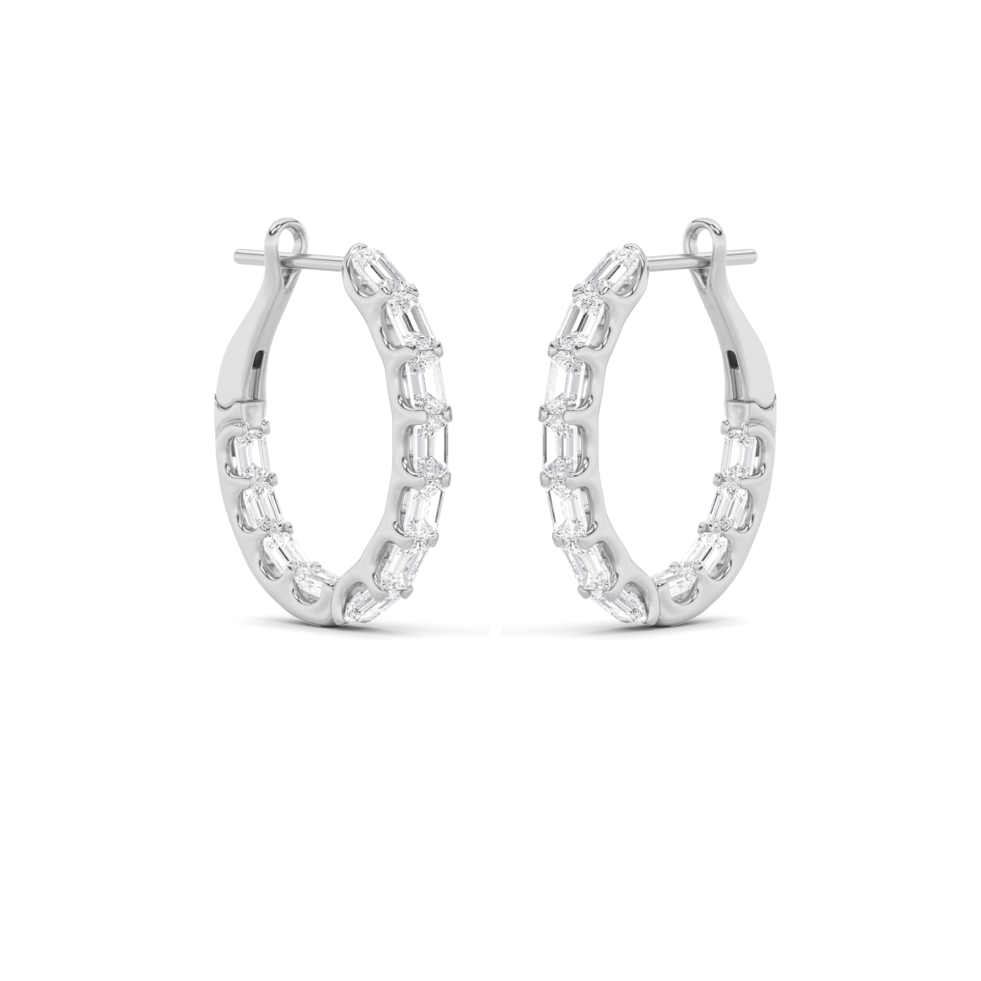 Emerald Shaped Lab Grown Diamond (G/VS) Inside Out Hoop Earrings in 14K Gold