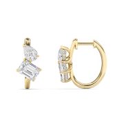 Emerald Shaped Lab Grown Diamond (F/VS) Toi et Moi Huggie Earrings in 14K Gold