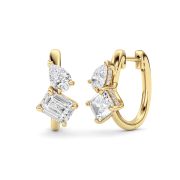Emerald Shaped Lab Grown Diamond (F/VS) Toi et Moi Huggie Earrings in 14K Gold