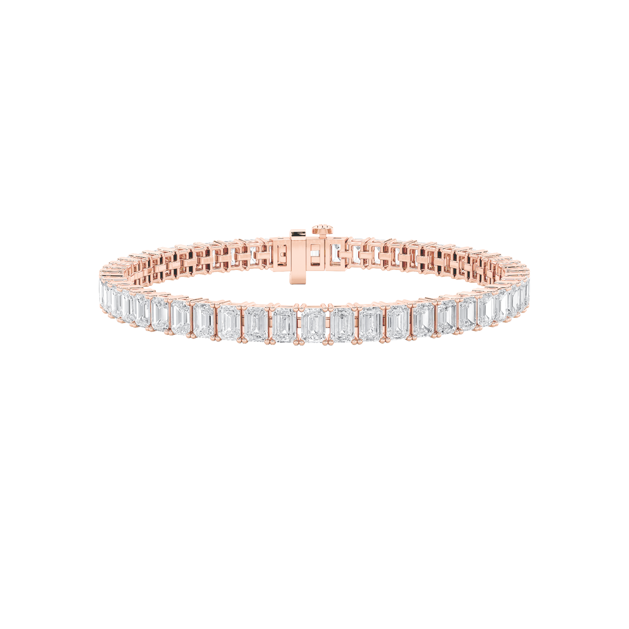 Emerald Shaped Lab Grown Diamond (F/VS) East West Line Bracelet in 14K Gold