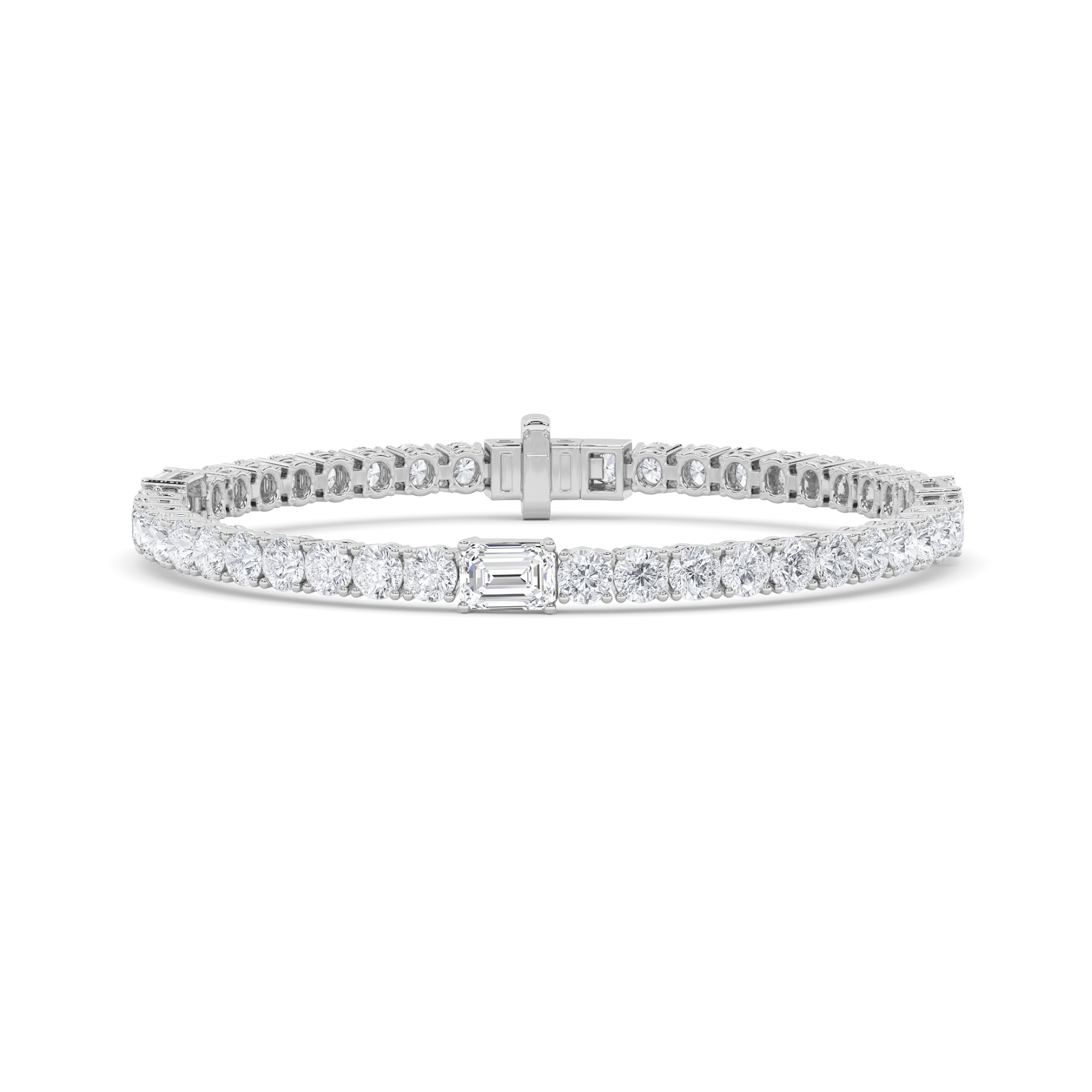 Emerald Shaped Lab Grown Diamond (F/VS) East West Station Bracelet in 14K Gold