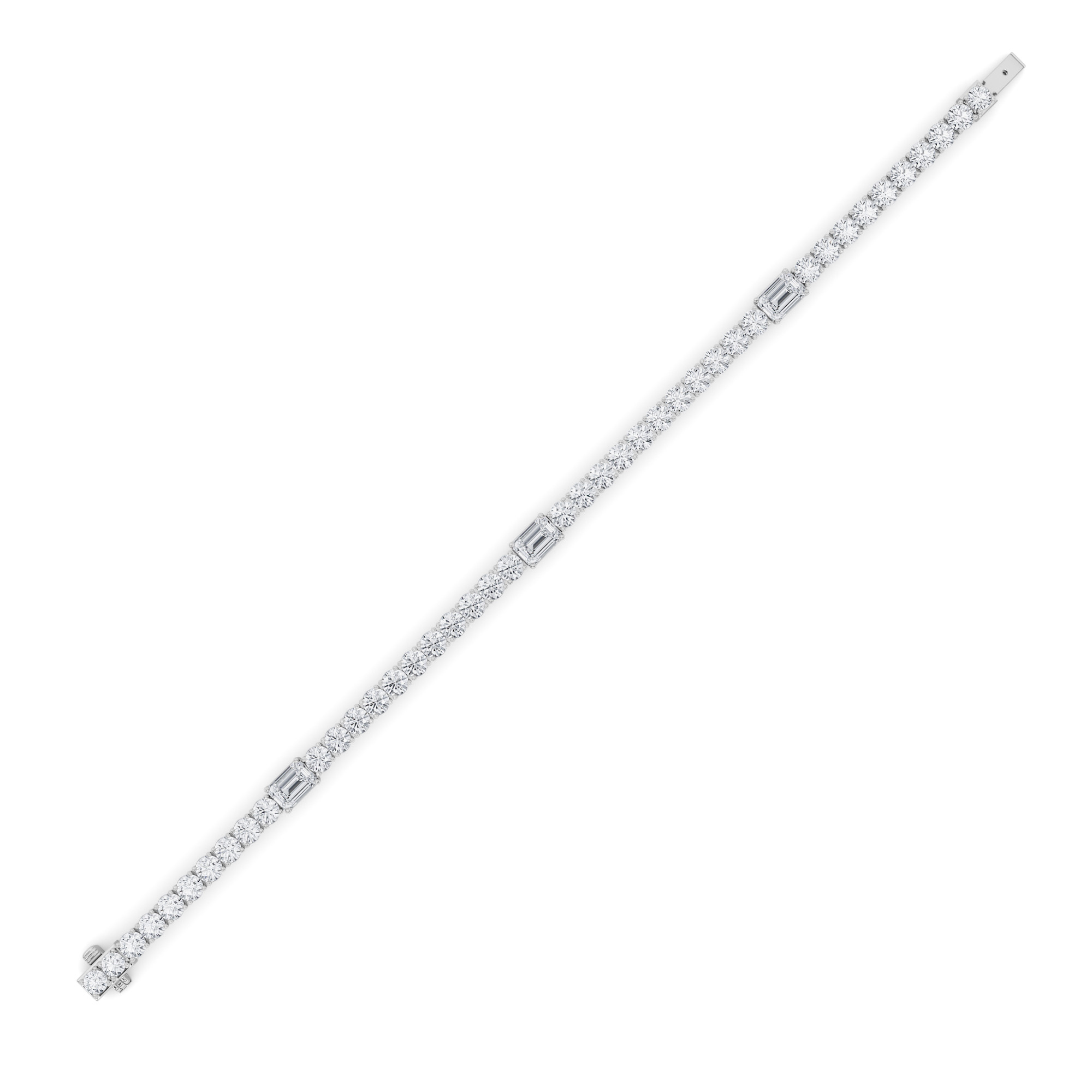 Emerald Shaped Lab Grown Diamond (F/VS) East West Station Bracelet in 14K Gold