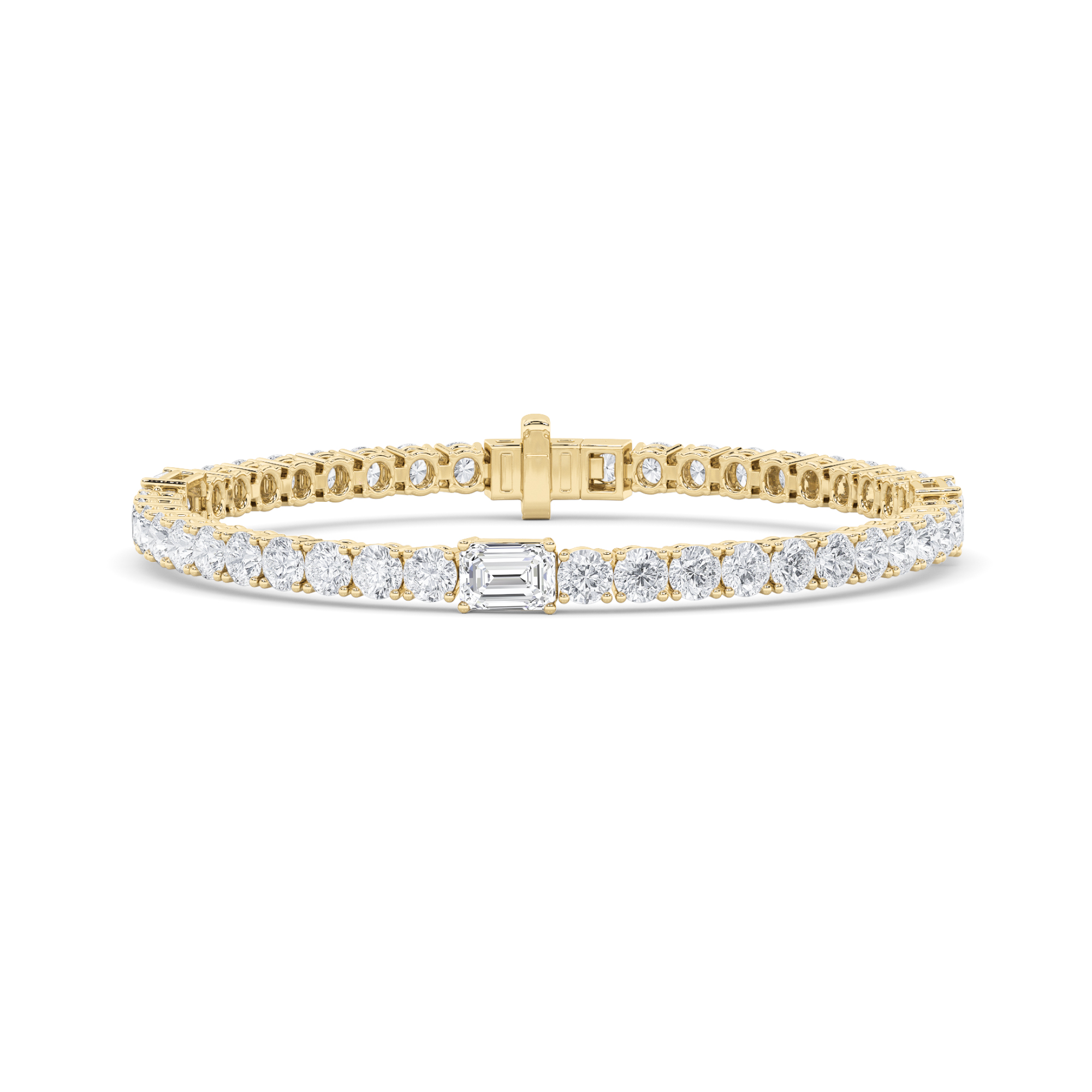 Emerald Shaped Lab Grown Diamond (F/VS) East West Station Bracelet in 14K Gold