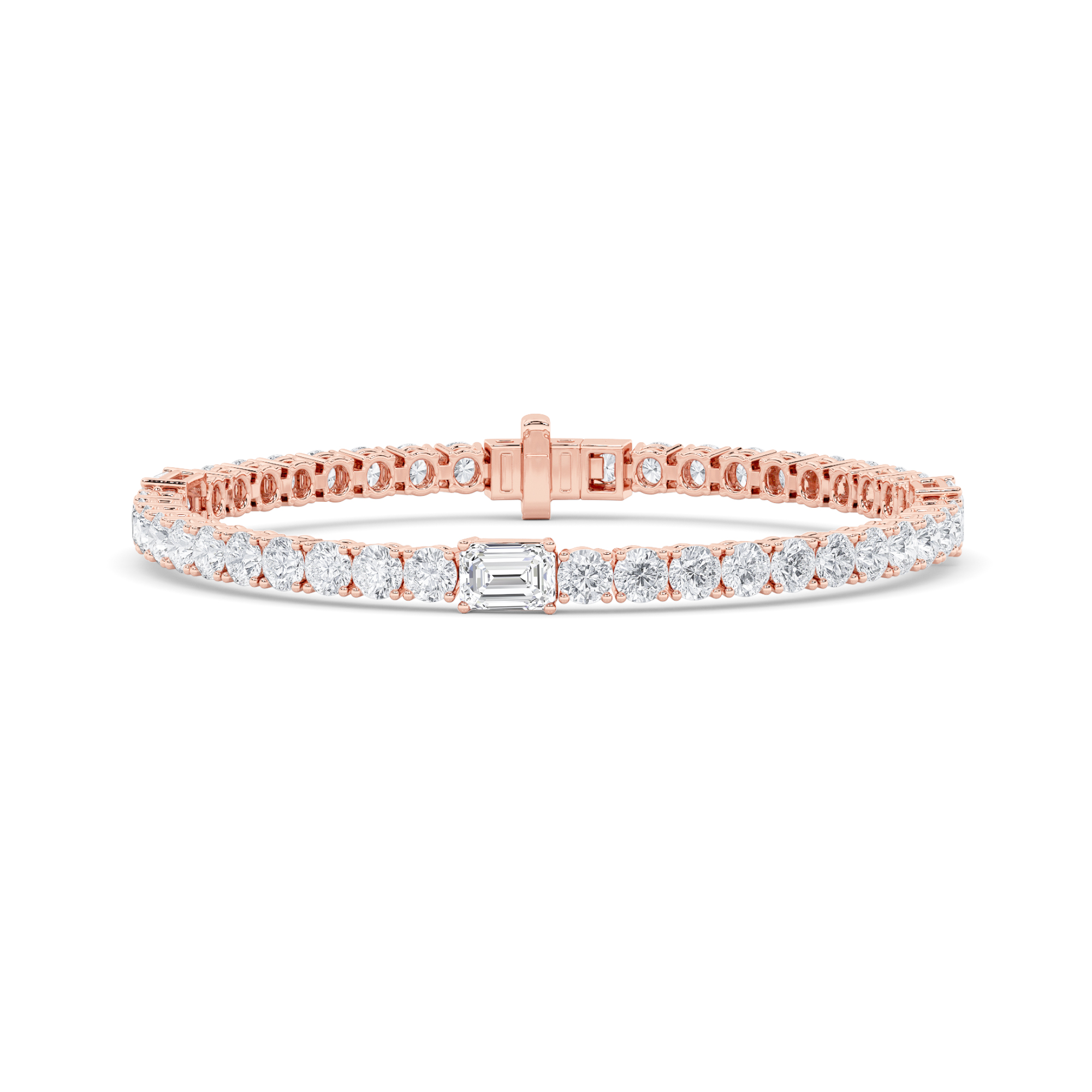 Emerald Shaped Lab Grown Diamond (F/VS) East West Station Bracelet in 14K Gold