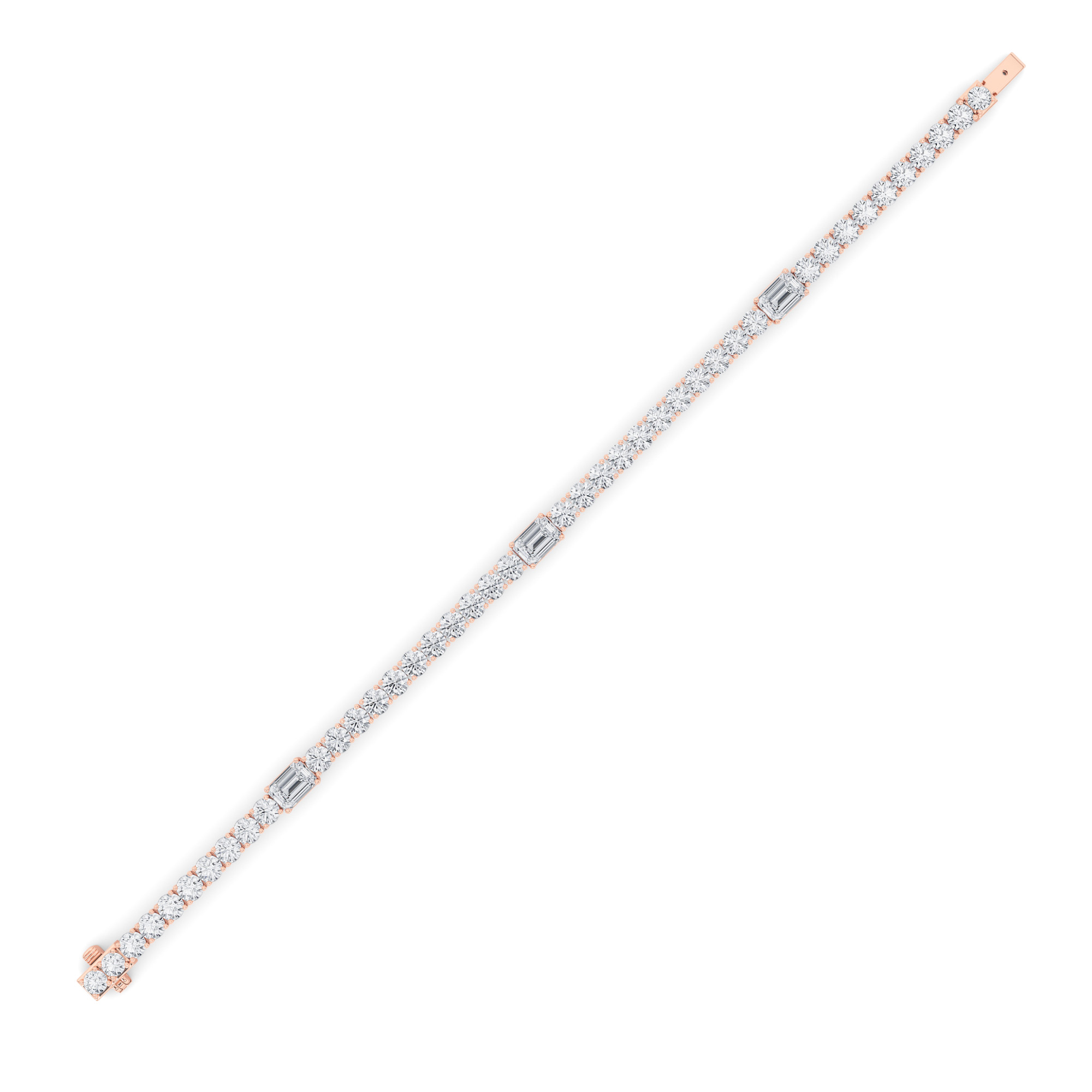 Emerald Shaped Lab Grown Diamond (F/VS) East West Station Bracelet in 14K Gold