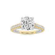Round Shaped Lab Grown Diamond (F/VS) Two Tone Accented Rope Design Engagement Ring in 14K Gold
