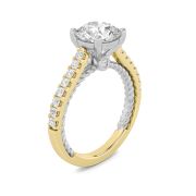 Round Shaped Lab Grown Diamond (F/VS) Two Tone Accented Rope Design Engagement Ring in 14K Gold