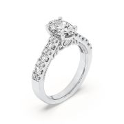 Oval Shaped Lab Grown Diamond (F/VS) Accented Milgrain Engagement Ring in 14K Gold