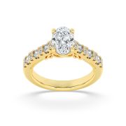 Oval Shaped Lab Grown Diamond (F/VS) Accented Milgrain Engagement Ring in 14K Gold