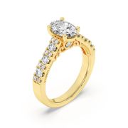 Oval Shaped Lab Grown Diamond (F/VS) Accented Milgrain Engagement Ring in 14K Gold