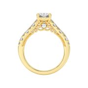 Oval Shaped Lab Grown Diamond (F/VS) Accented Milgrain Engagement Ring in 14K Gold
