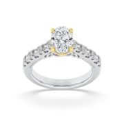 Oval Shaped Lab Grown Diamond (F/VS) Accented Milgrain Engagement Ring in 14K Gold