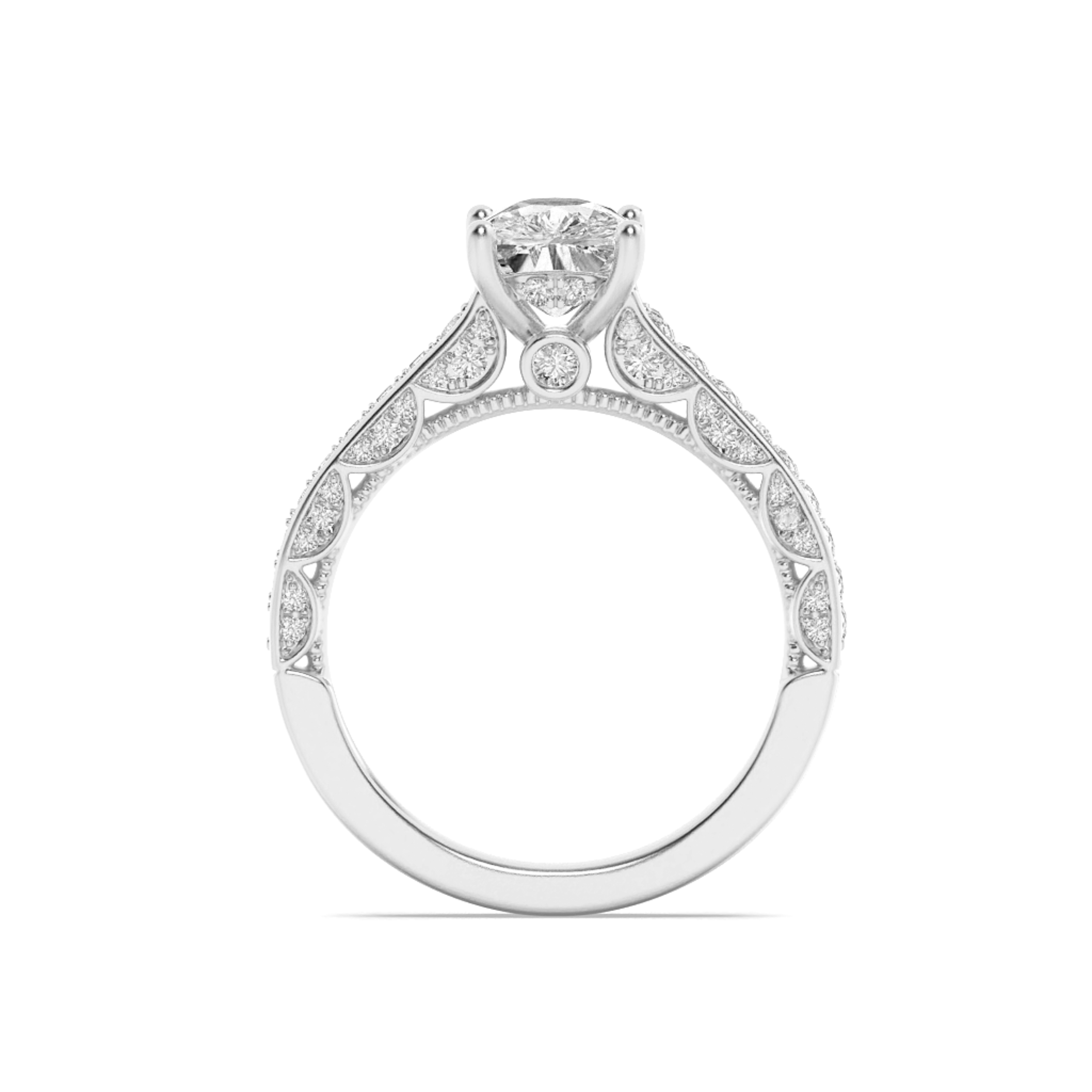 Elongated Cushion Shaped Lab Grown Diamond (F/VS) Accented Engagement Ring in 14K Gold