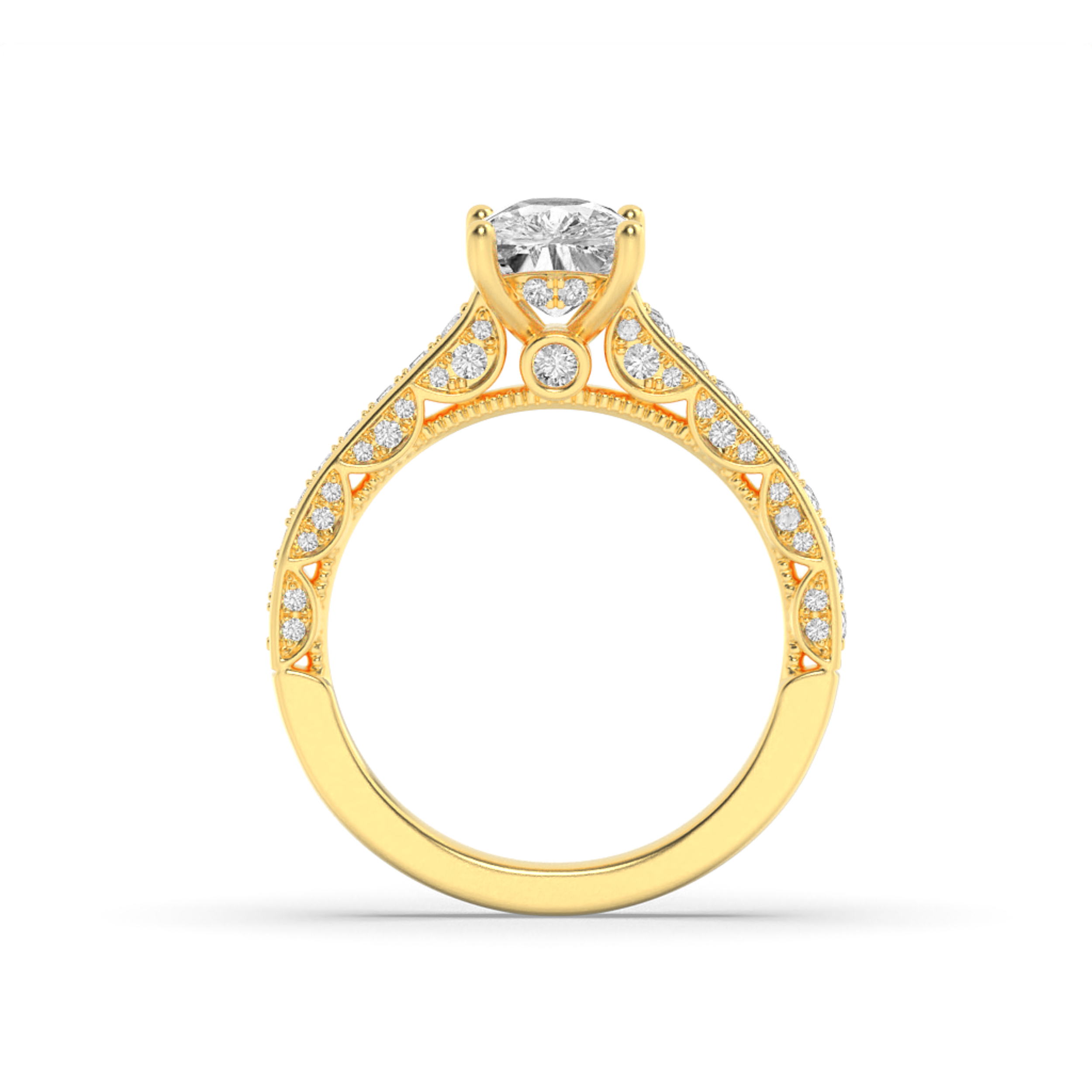 Elongated Cushion Shaped Lab Grown Diamond (F/VS) Accented Engagement Ring in 14K Gold