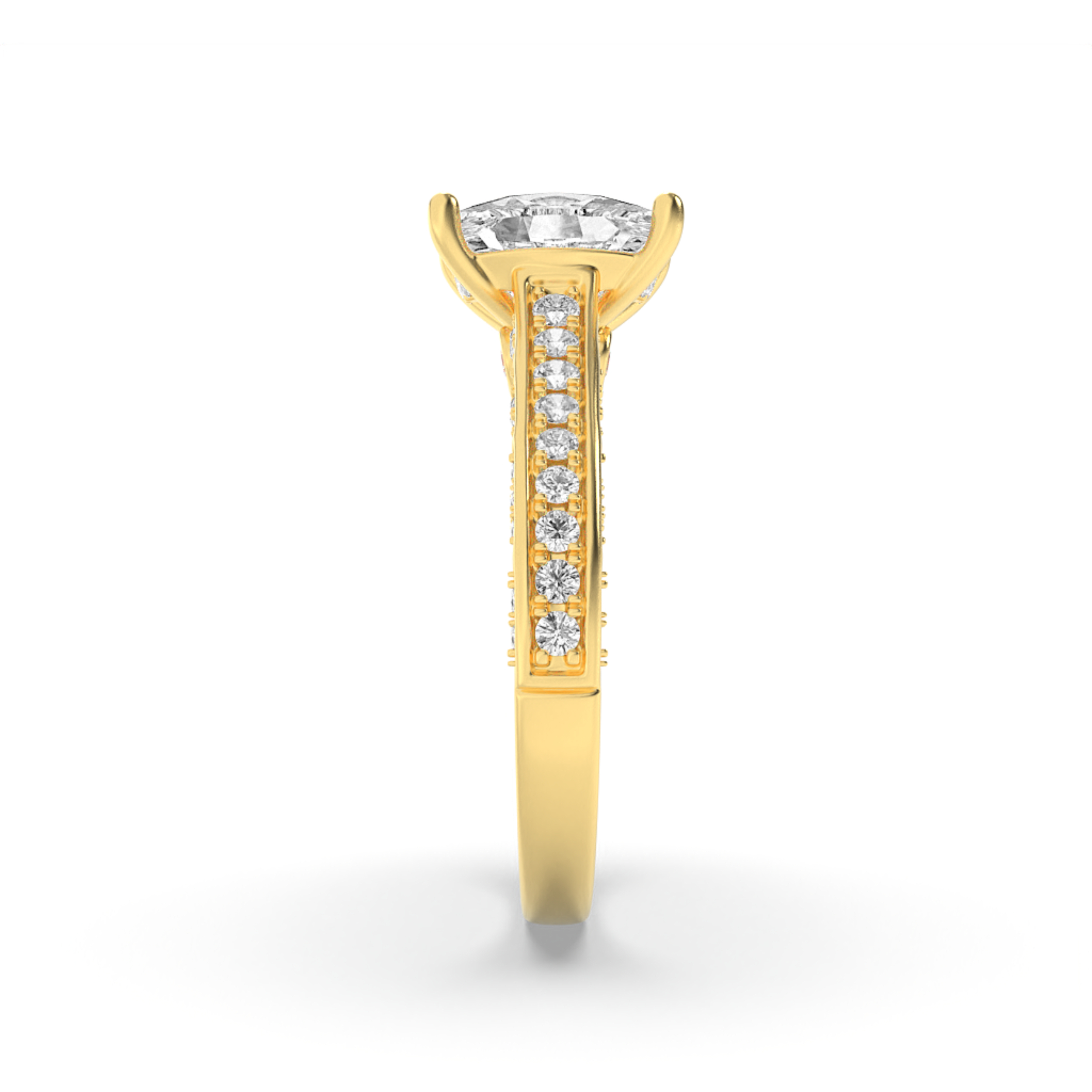 Elongated Cushion Shaped Lab Grown Diamond (F/VS) Accented Engagement Ring in 14K Gold