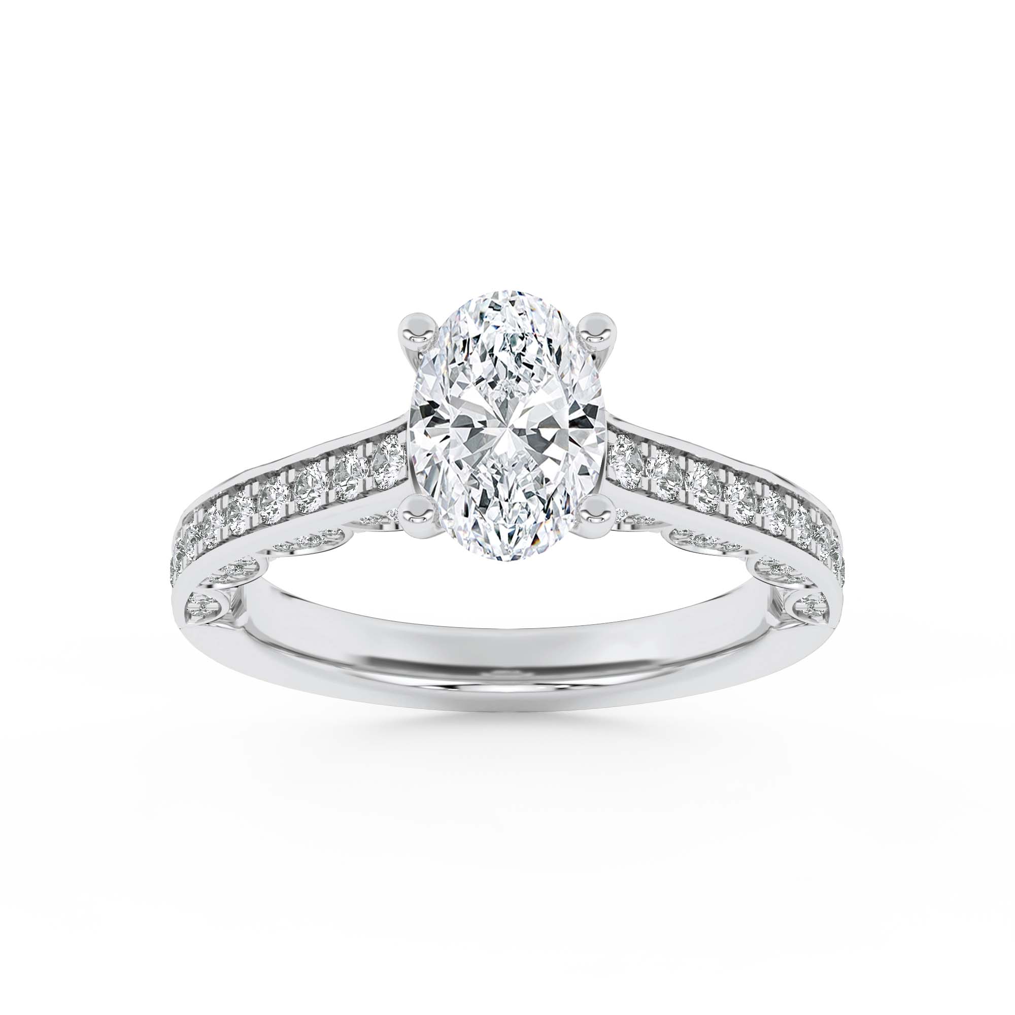 Oval Shaped Lab Grown Diamond (F/VS) Accented Engagement Ring in 14K Gold