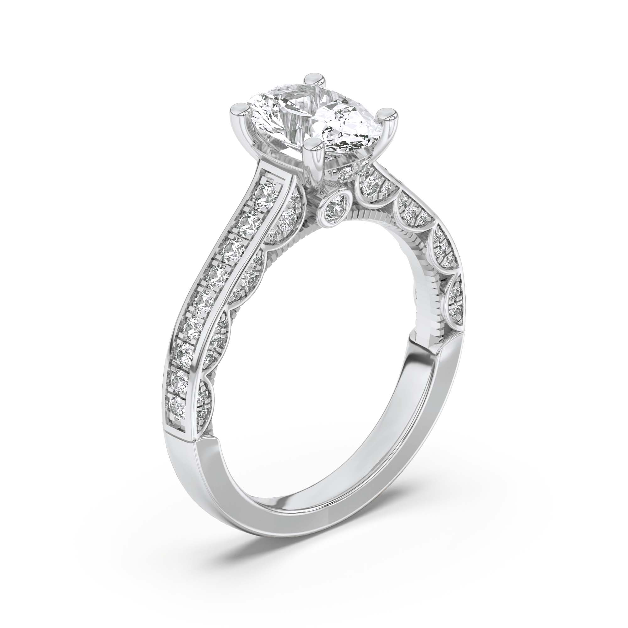 Oval Shaped Lab Grown Diamond (F/VS) Accented Engagement Ring in 14K Gold