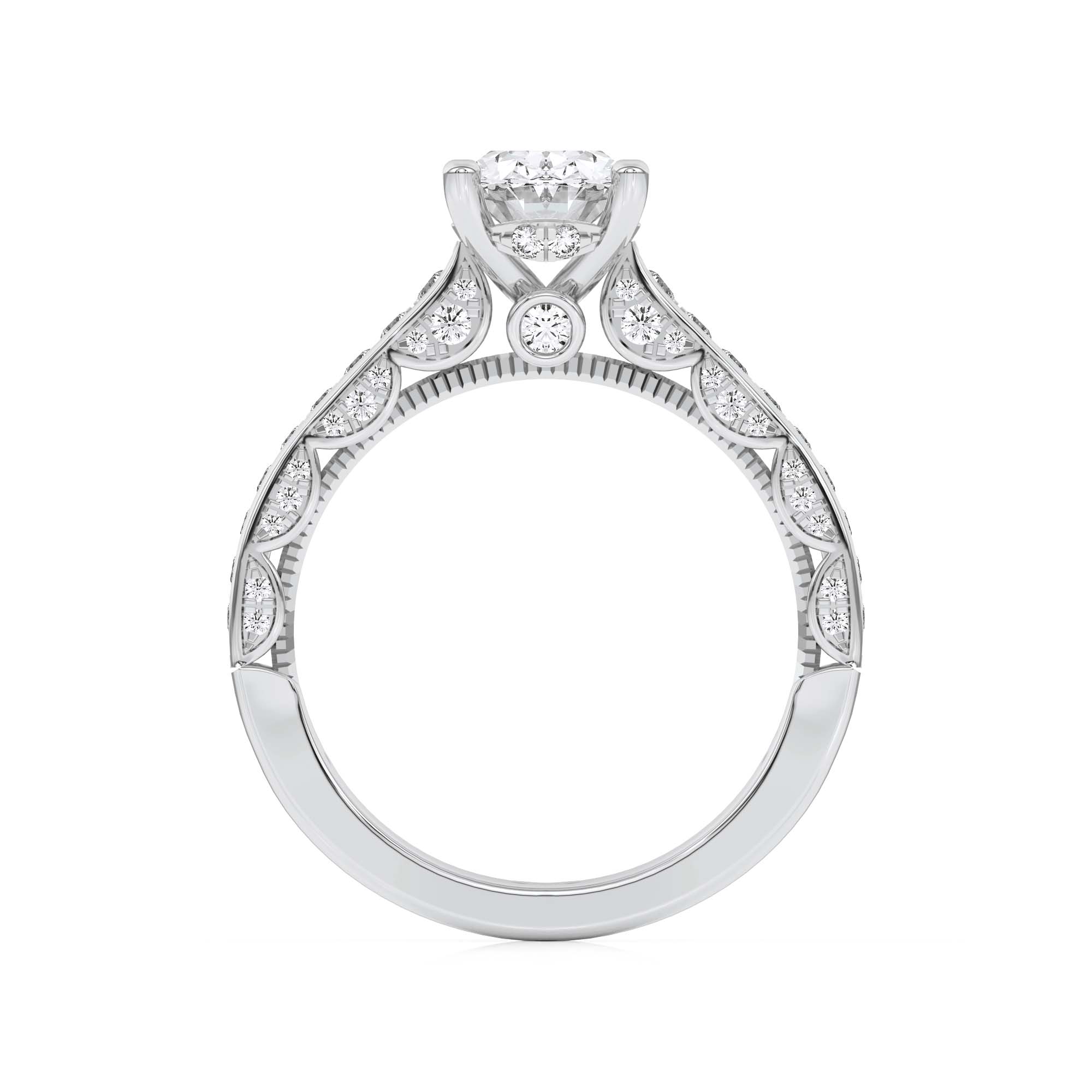Oval Shaped Lab Grown Diamond (F/VS) Accented Engagement Ring in 14K Gold