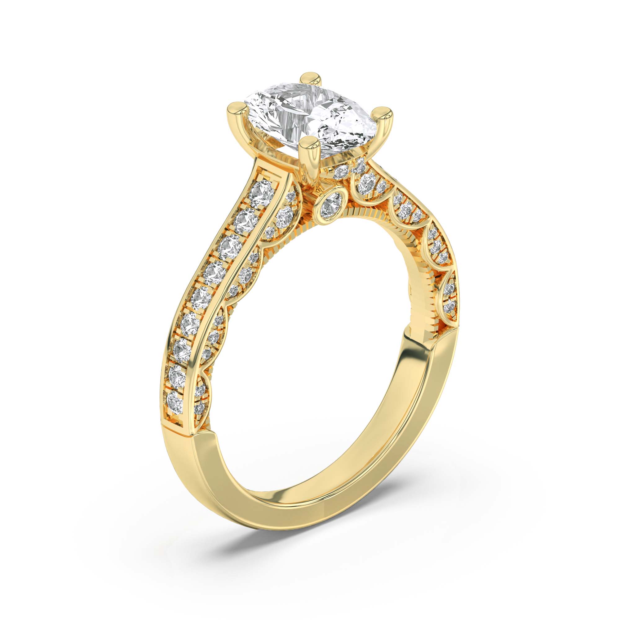 Oval Shaped Lab Grown Diamond (F/VS) Accented Engagement Ring in 14K Gold