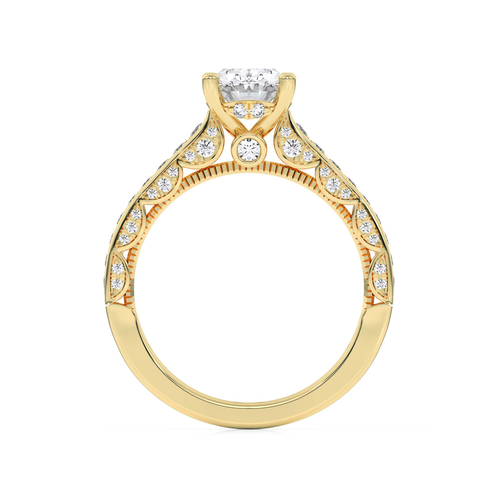 Oval Shaped Lab Grown Diamond (F/VS) Accented Engagement Ring in 14K Gold