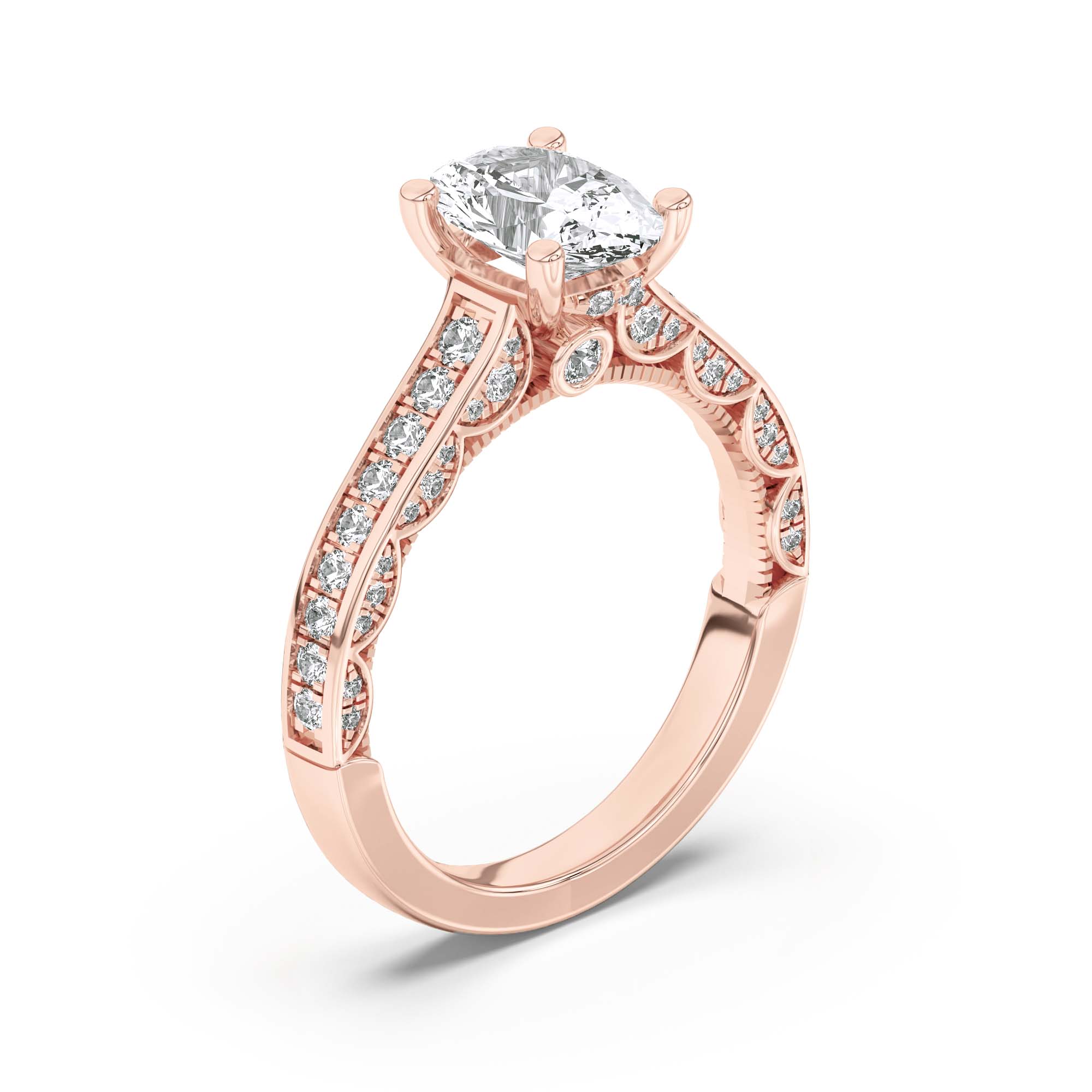 Oval Shaped Lab Grown Diamond (F/VS) Accented Engagement Ring in 14K Gold
