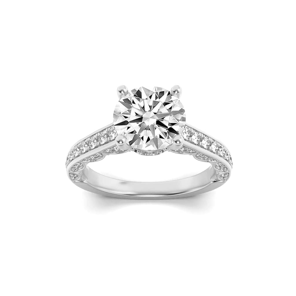 Round Shaped Lab Grown Diamond (F/VS) Accented Engagement Ring in 14K Gold