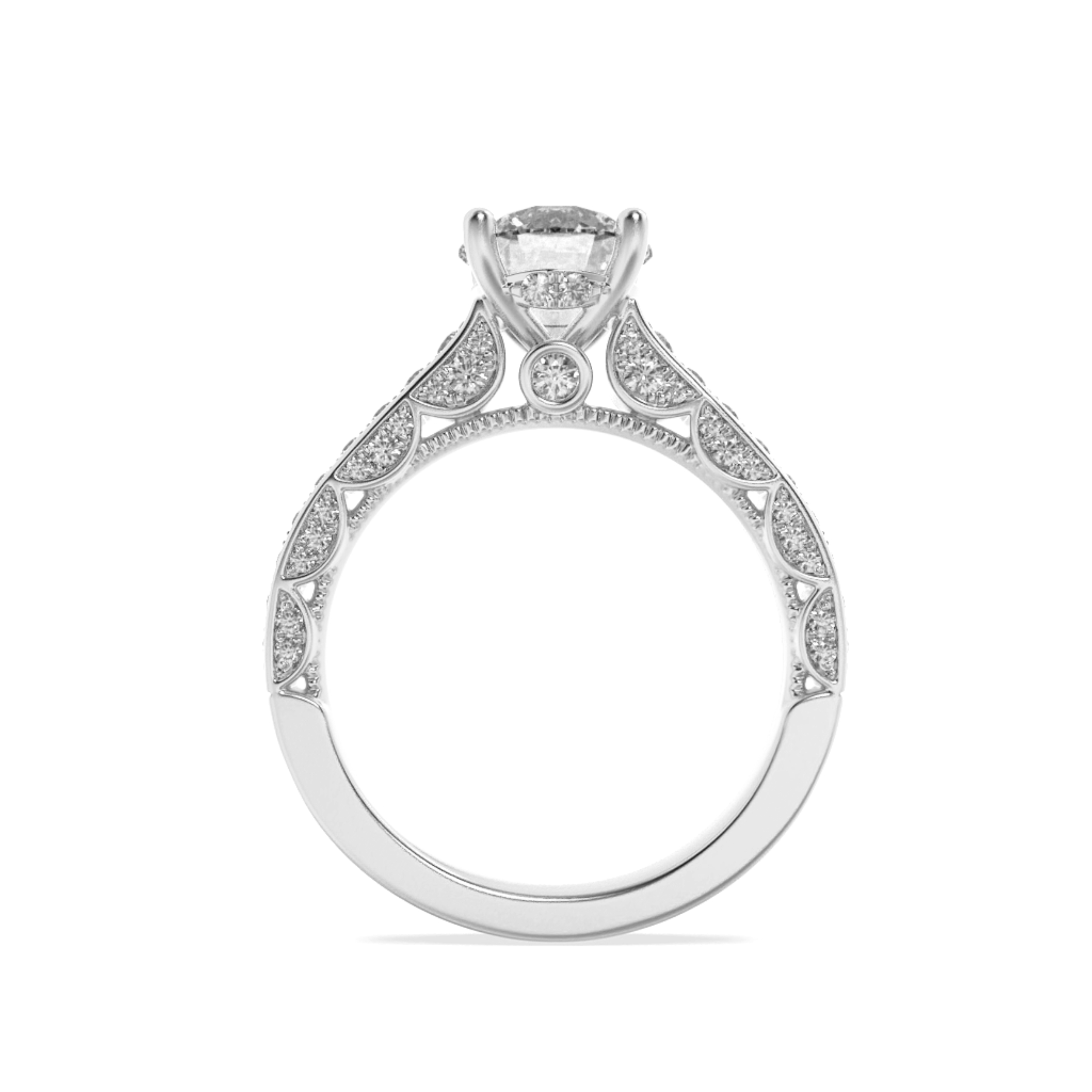Round Shaped Lab Grown Diamond (F/VS) Accented Engagement Ring in 14K Gold