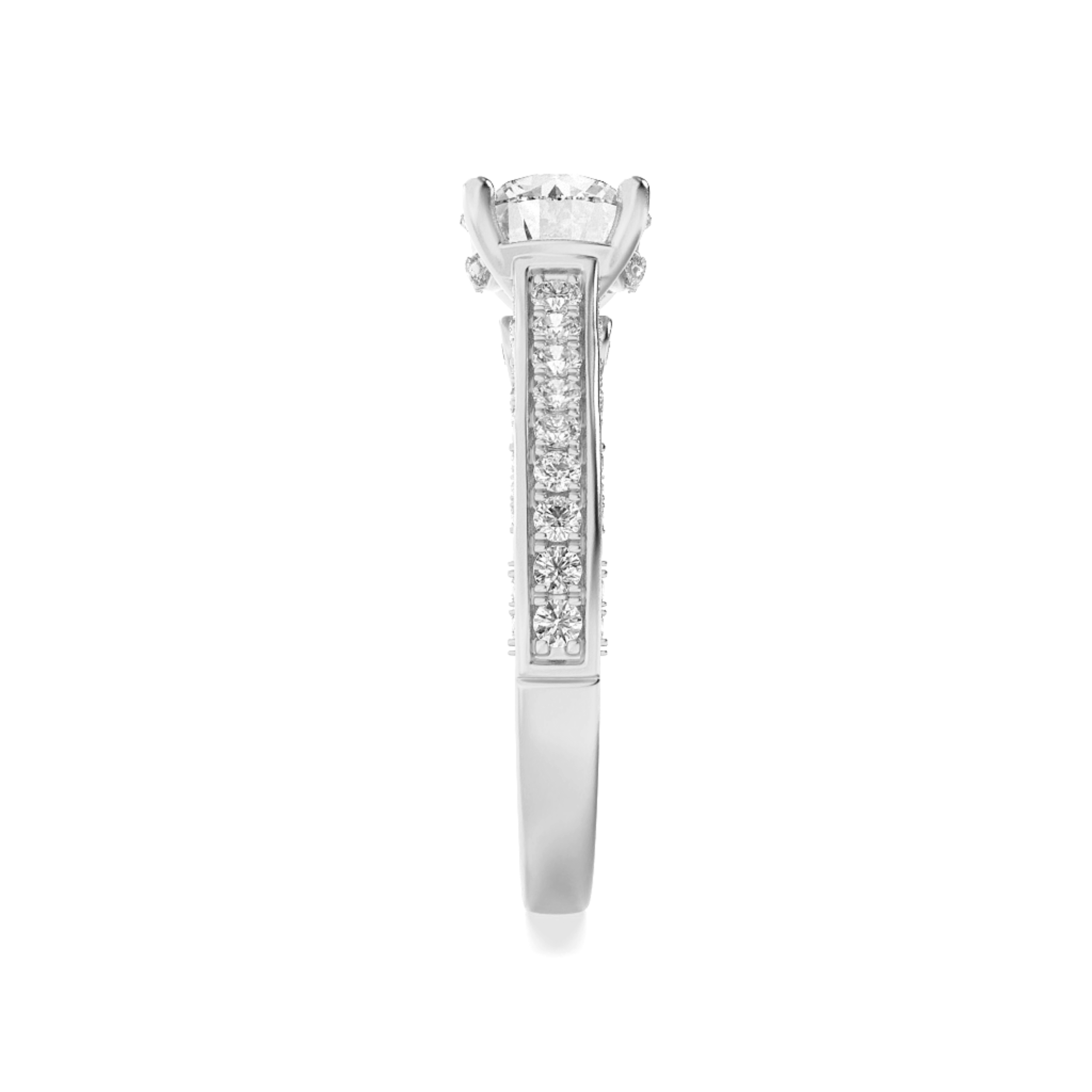 Round Shaped Lab Grown Diamond (F/VS) Accented Engagement Ring in 14K Gold