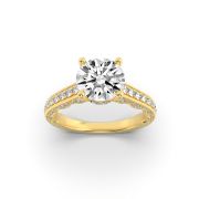 Round Shaped Lab Grown Diamond (F/VS) Accented Engagement Ring in 14K Gold