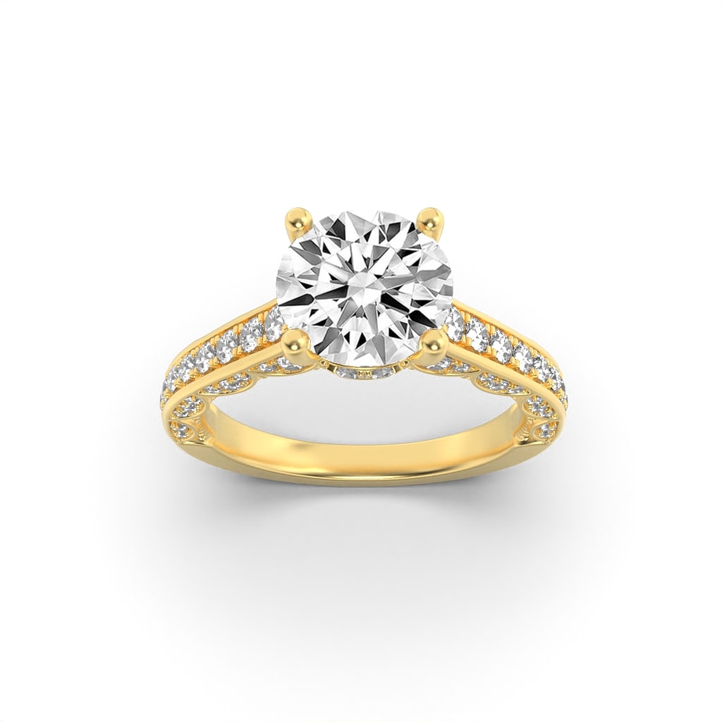 Round Shaped Lab Grown Diamond (F/VS) Accented Engagement Ring in 14K Gold