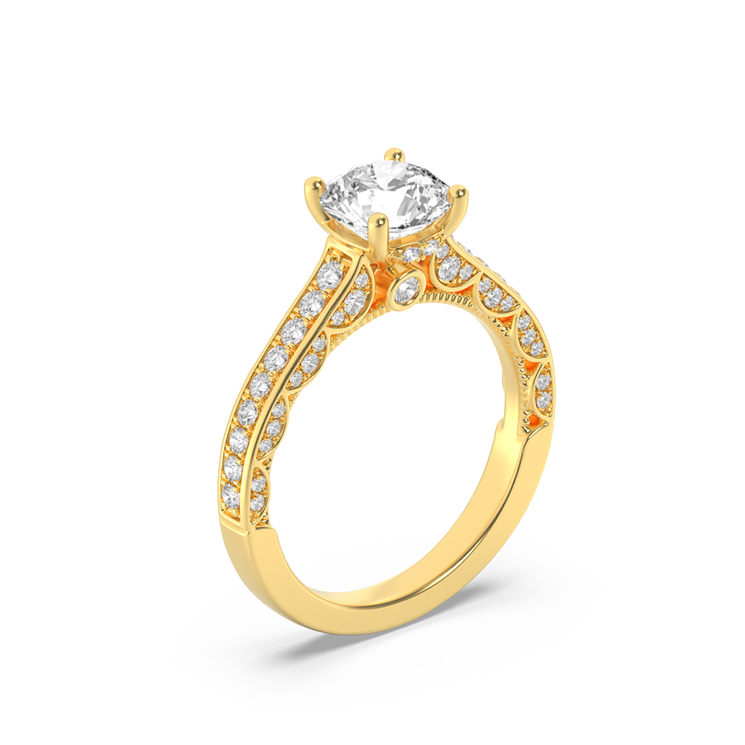 Round Shaped Lab Grown Diamond (F/VS) Accented Engagement Ring in 14K Gold