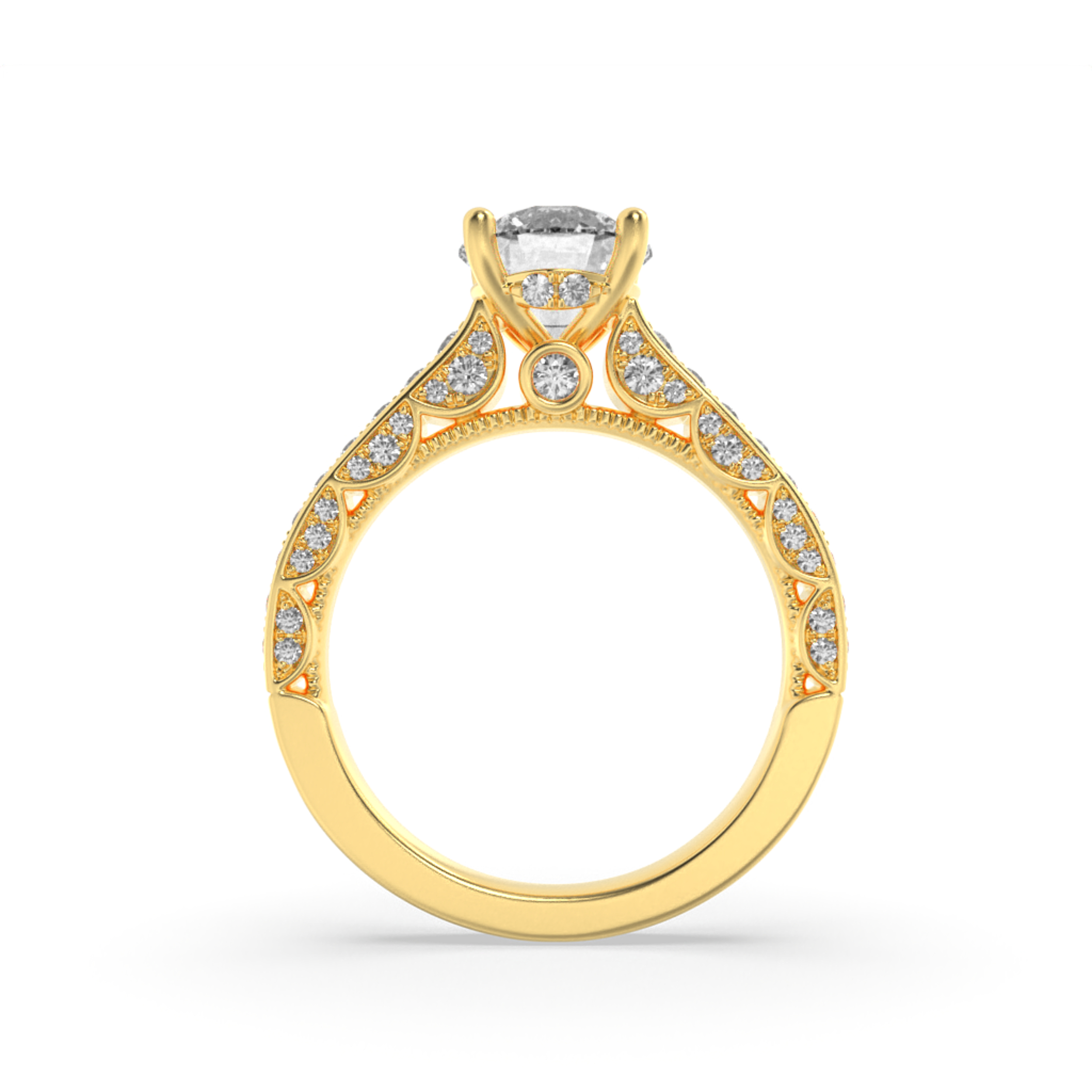 Round Shaped Lab Grown Diamond (F/VS) Accented Engagement Ring in 14K Gold