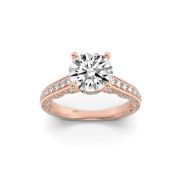 Round Shaped Lab Grown Diamond (F/VS) Accented Engagement Ring in 14K Gold