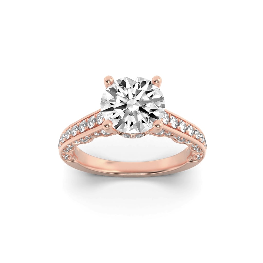 Round Shaped Lab Grown Diamond (F/VS) Accented Engagement Ring in 14K Gold