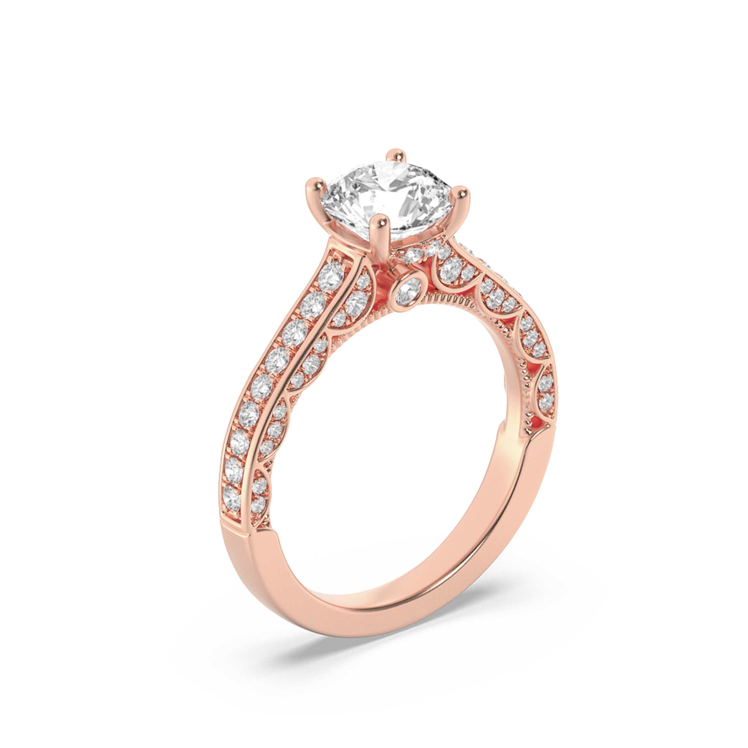 Round Shaped Lab Grown Diamond (F/VS) Accented Engagement Ring in 14K Gold