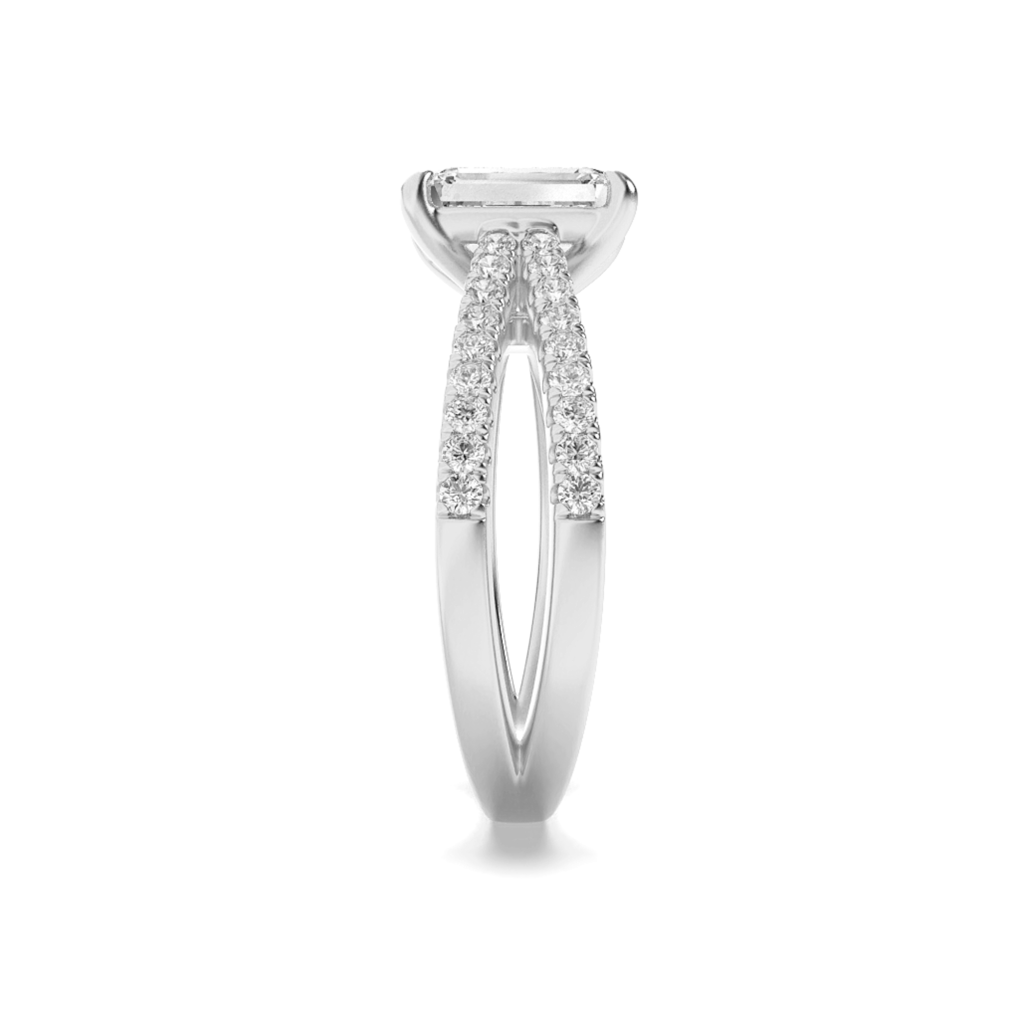 Emerald Shaped Lab Grown Diamond (F/VS) Cross Shank Accented Engagement Ring in 14K Gold