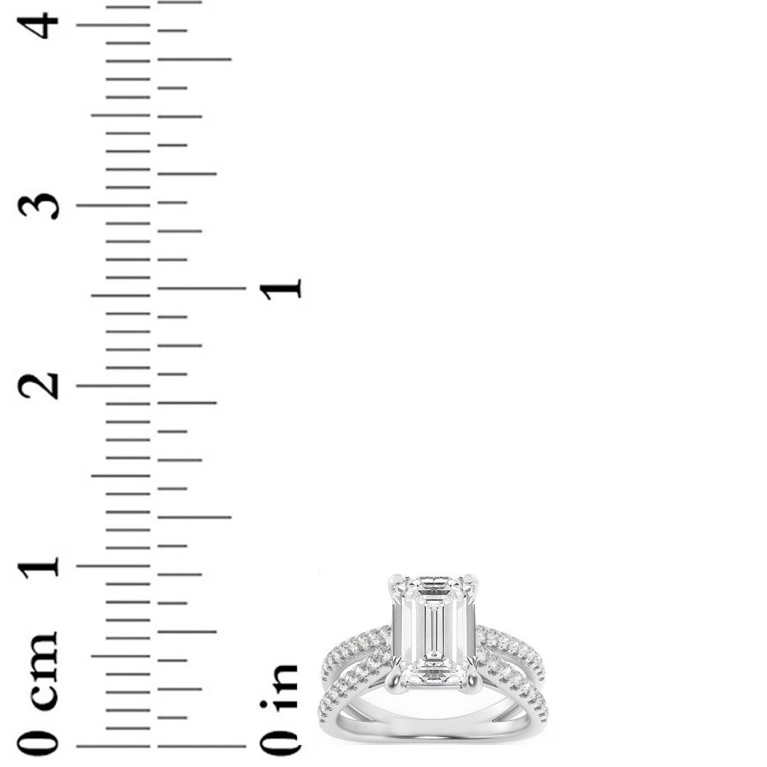Emerald Shaped Lab Grown Diamond (F/VS) Cross Shank Accented Engagement Ring in 14K Gold