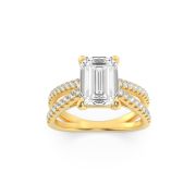 Emerald Shaped Lab Grown Diamond (F/VS) Cross Shank Accented Engagement Ring in 14K Gold