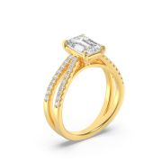 Emerald Shaped Lab Grown Diamond (F/VS) Cross Shank Accented Engagement Ring in 14K Gold