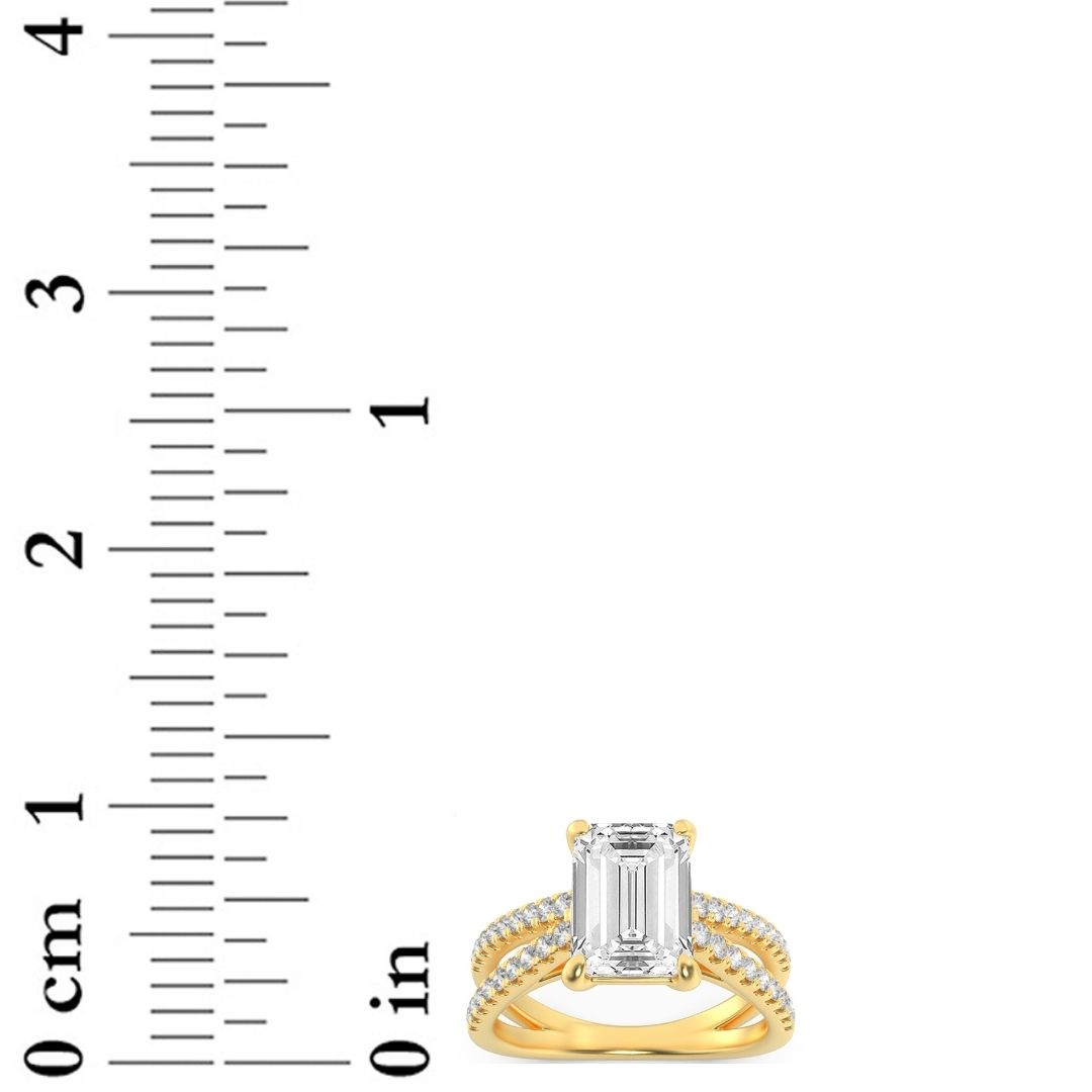Emerald Shaped Lab Grown Diamond (F/VS) Cross Shank Accented Engagement Ring in 14K Gold