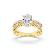 Oval Shaped Lab Grown Diamond (F/VS) Cross Shank Accented Engagement Ring in 14K Gold