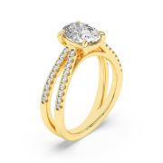 Oval Shaped Lab Grown Diamond (F/VS) Cross Shank Accented Engagement Ring in 14K Gold